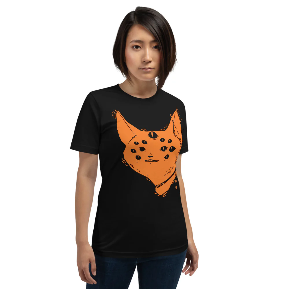 Many Eyed Cat, Unisex T-Shirt, Black - Image 5