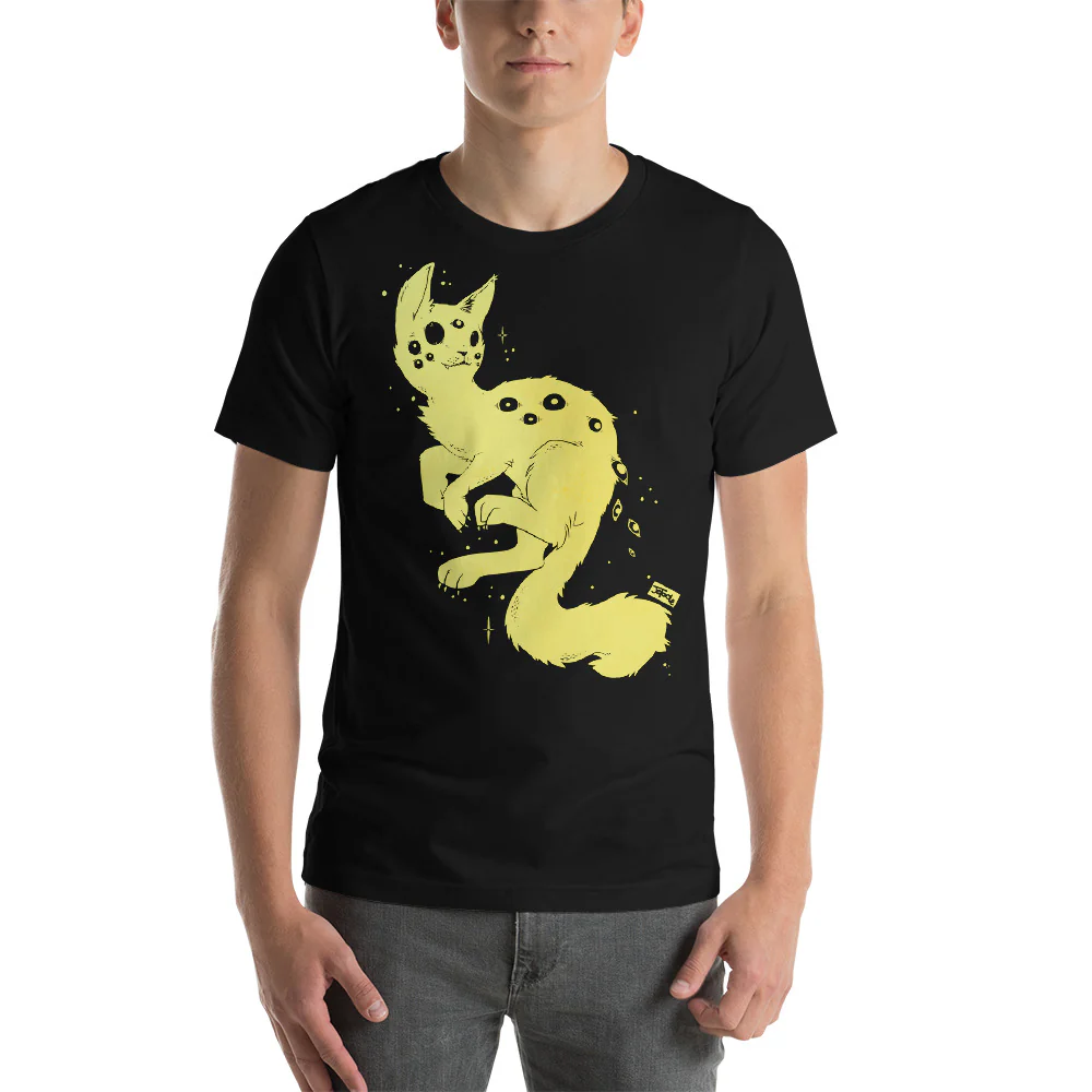 Many Eyed Spider Cat, Unisex T-Shirt, Black - Image 3