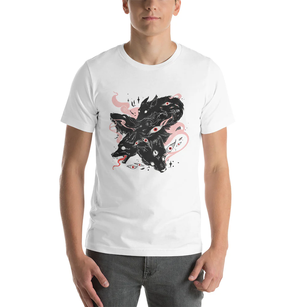 Many Eyes, Many Wolves, White, Unisex T-Shirt - Image 2