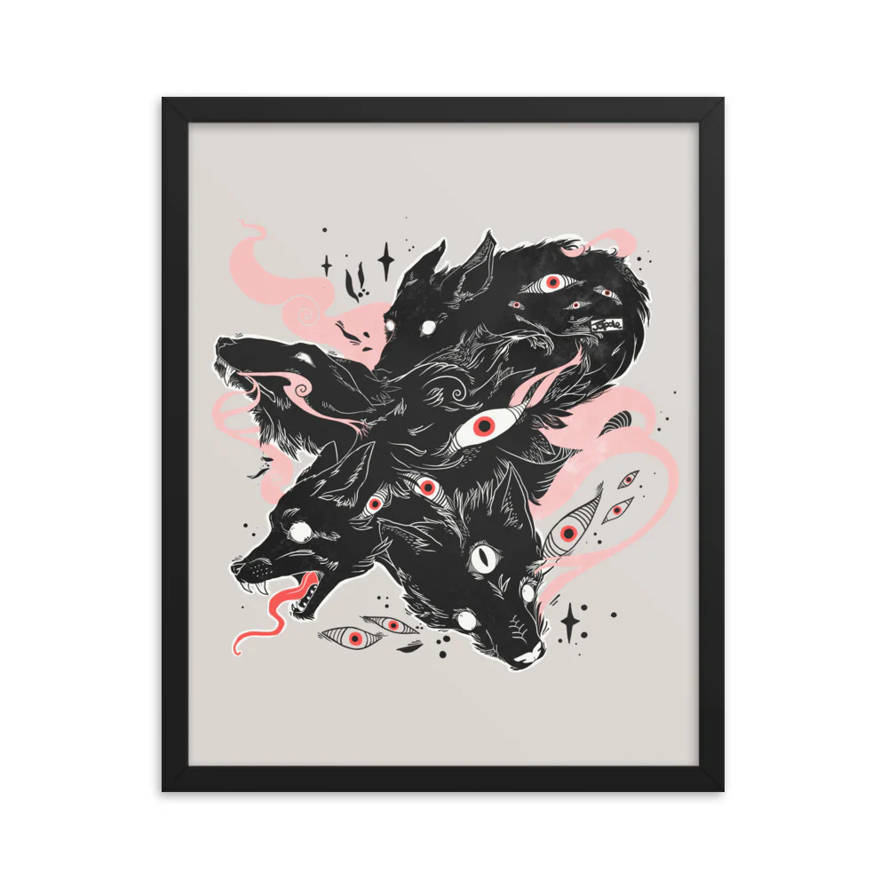 Many Eyes Many Black Wolves, Framed Art Print - Image 3