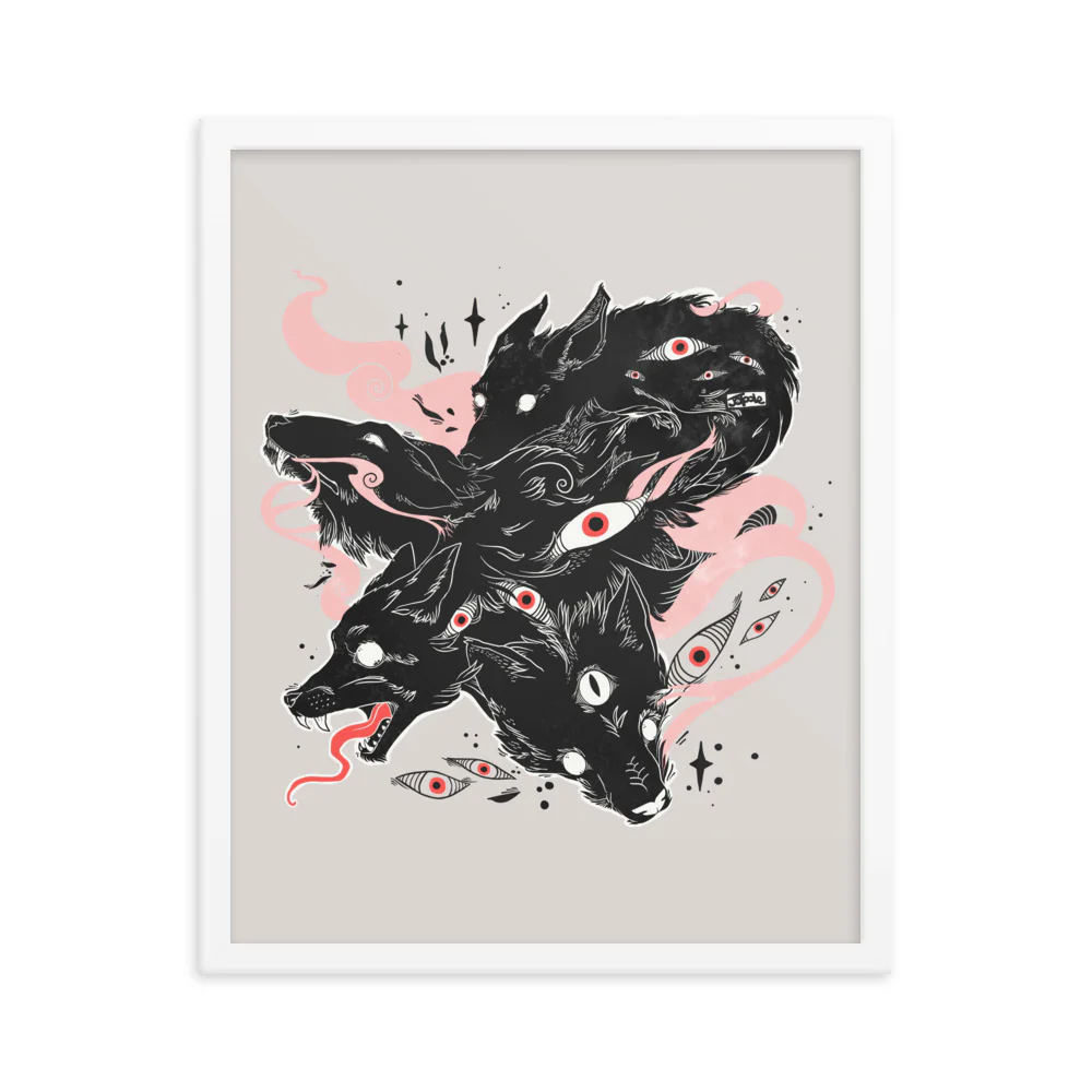 Many Eyes Many Black Wolves, Framed Art Print - Image 7