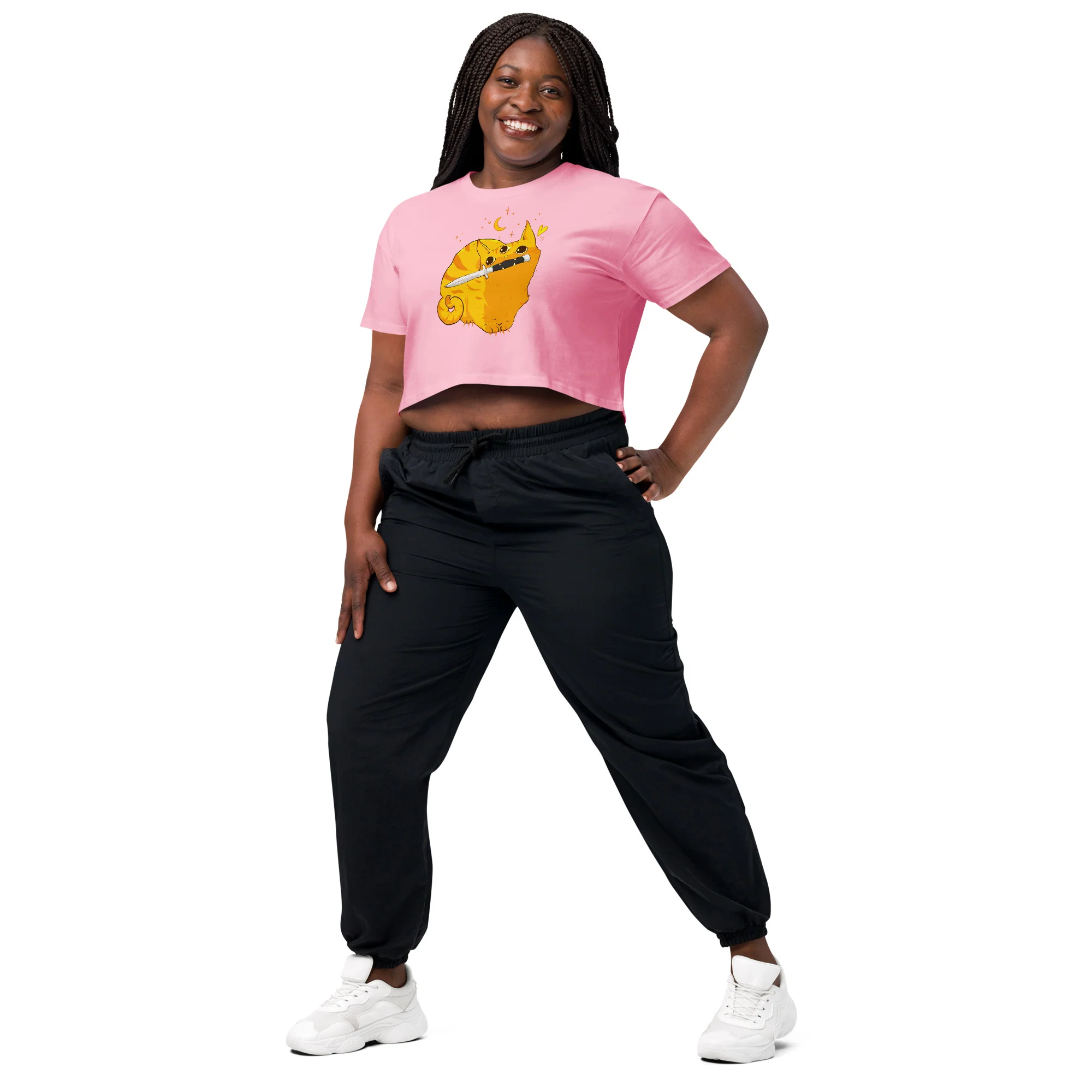 Mean Orange Cat, Relaxed Crop Top - Image 2