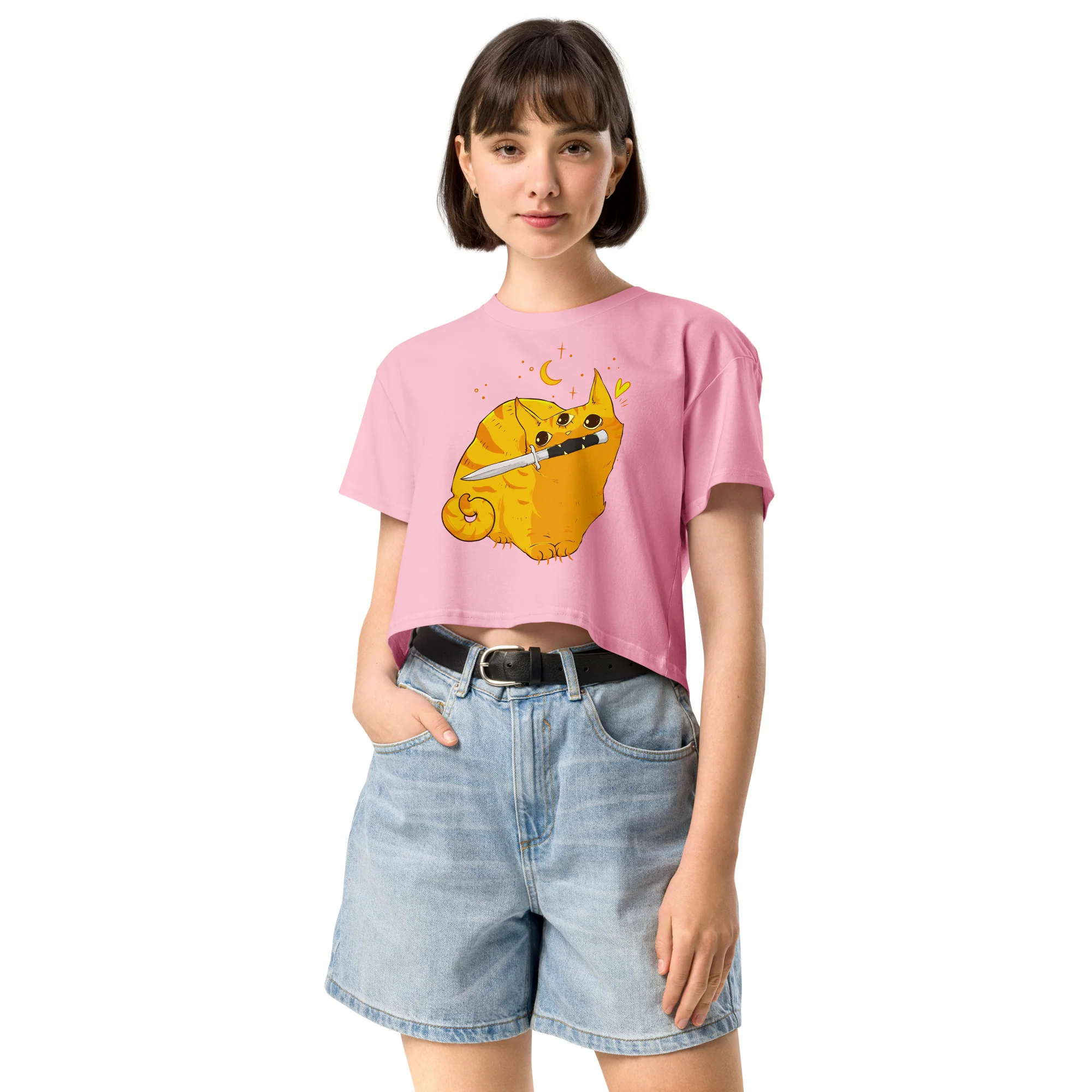 Mean Orange Cat, Relaxed Crop Top - Image 3