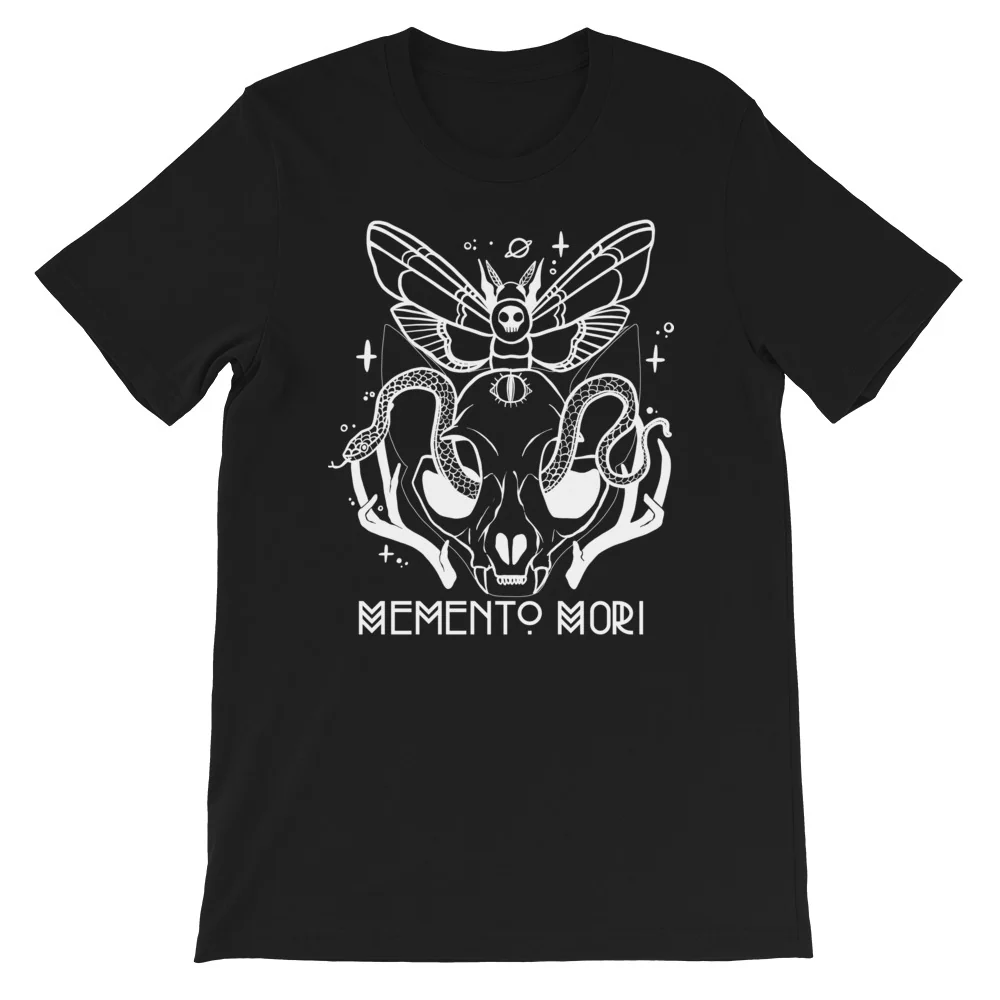 Memento Mori Cat Skull Black Graphic T-Shirt - Image 4
