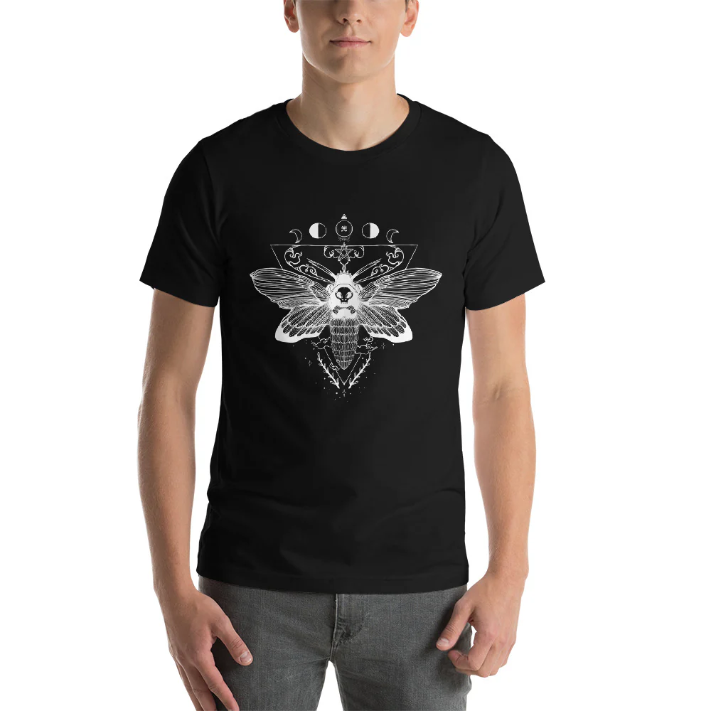 Death Head Moth, Unisex T-Shirt, Black - Image 3