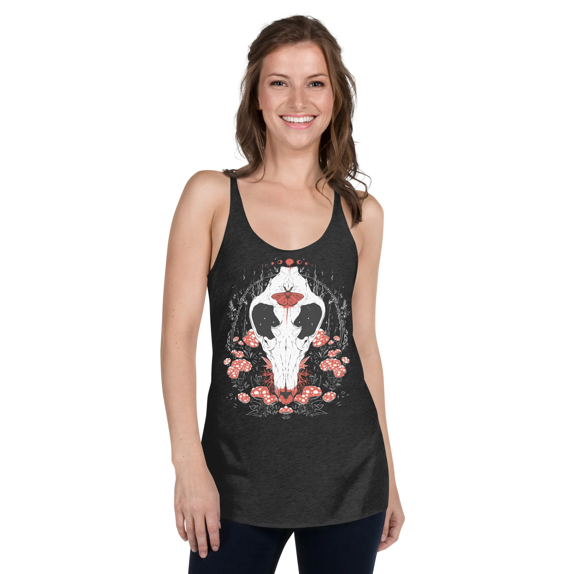 Mushroom And Wolf Skull, Racerback Tank Top - Image 2