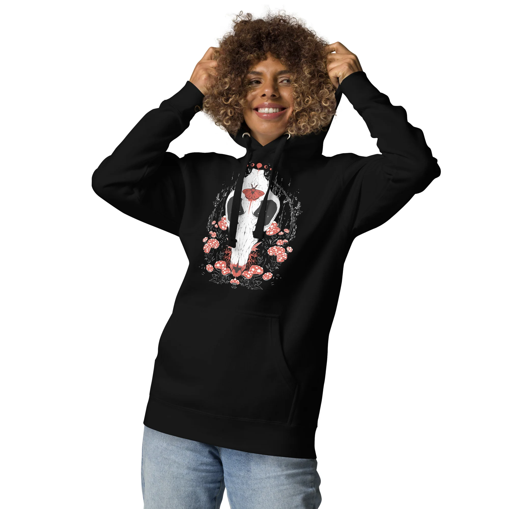 Mushroom And Wolf Skull, Unisex Hoodie - Image 3