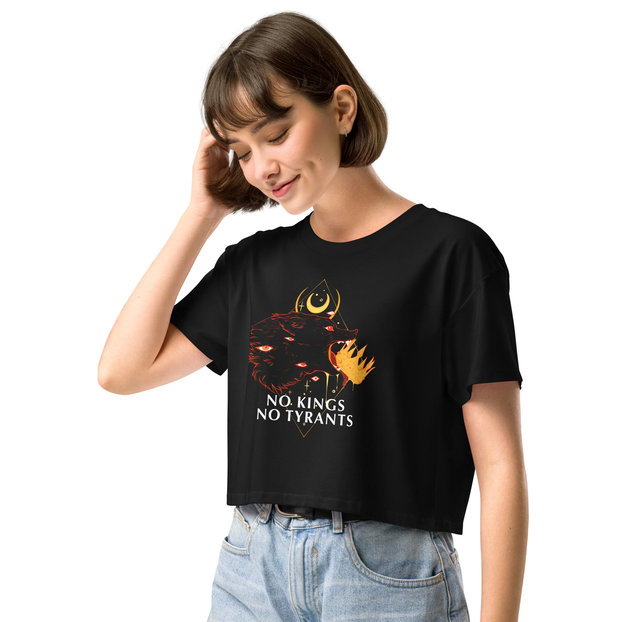 No Kings No Tyrants Wolf, Relaxed Crop Top - Image 4
