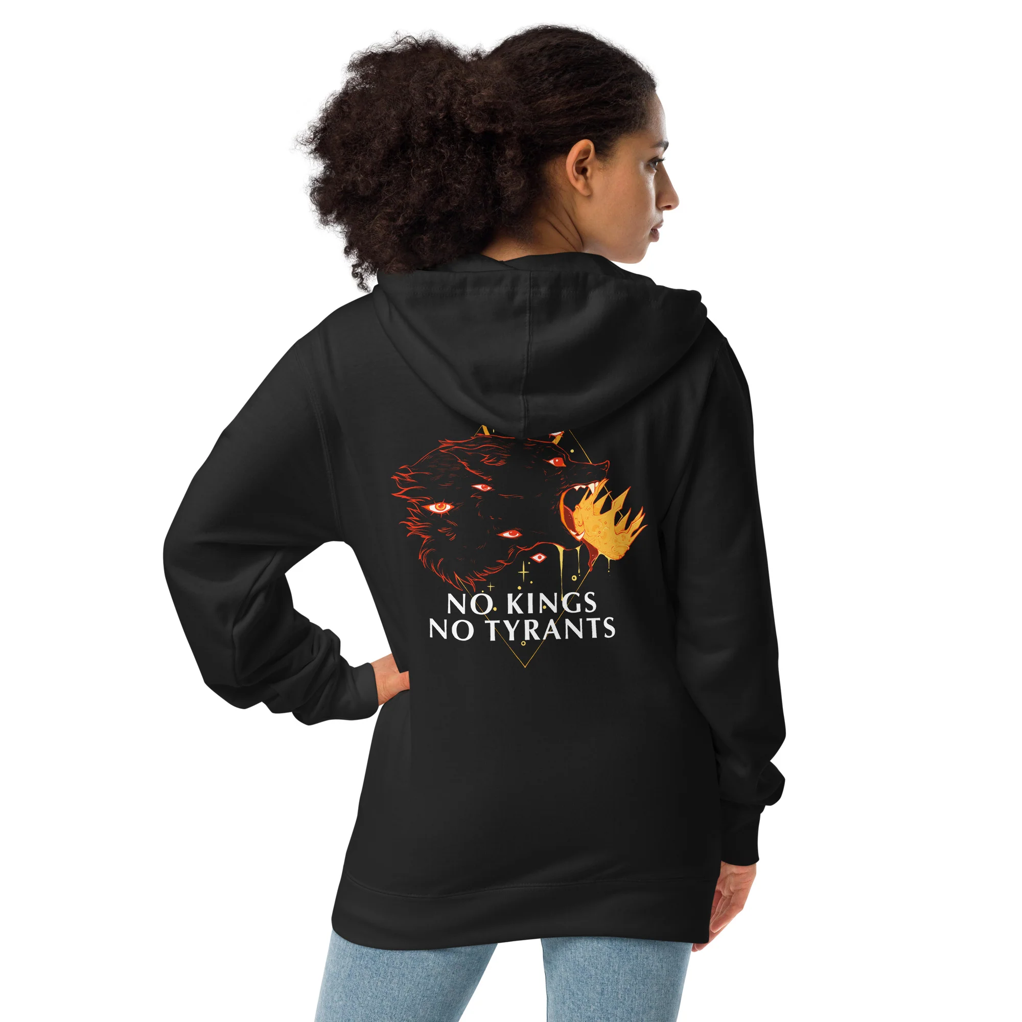 No Kings Wolf, Unisex Fleece Zip-Up Hoodie - Image 3