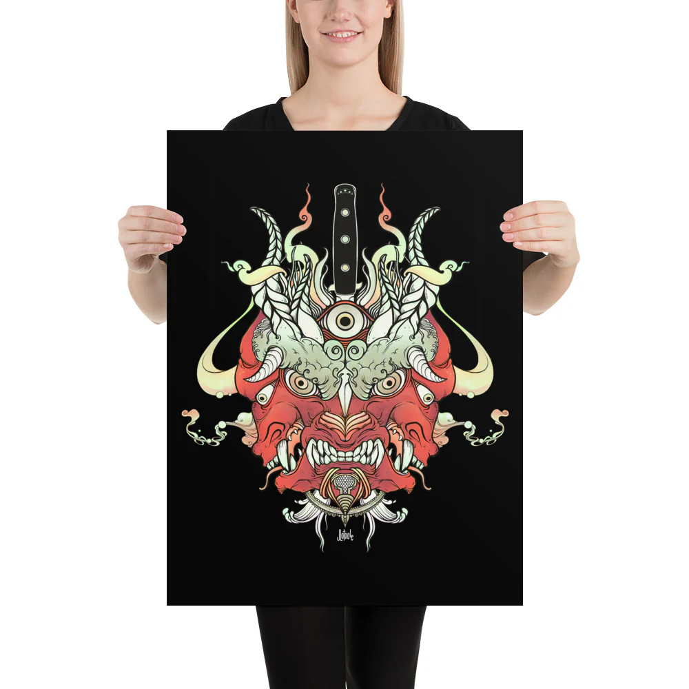 Oni Demon Face, Matte Art Print Poster - Image 11