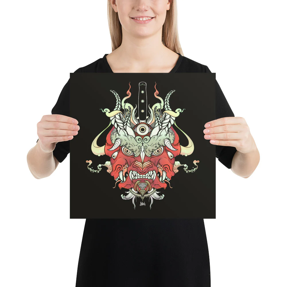 Oni Demon Face, Matte Art Print Poster - Image 7