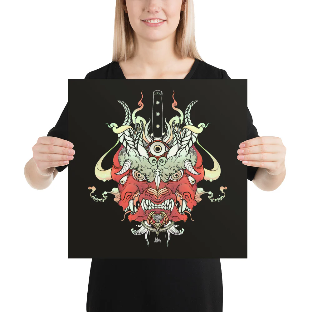 Oni Demon Face, Matte Art Print Poster - Image 8
