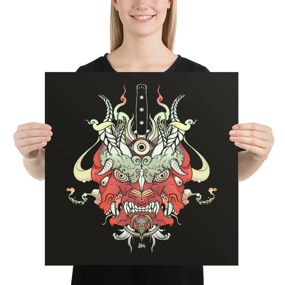 Oni Demon Face, Matte Art Print Poster - Image 9