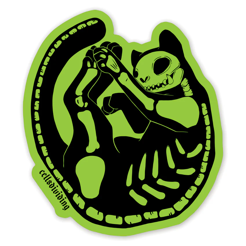 Green Skeleton Cat, Vinyl Sticker