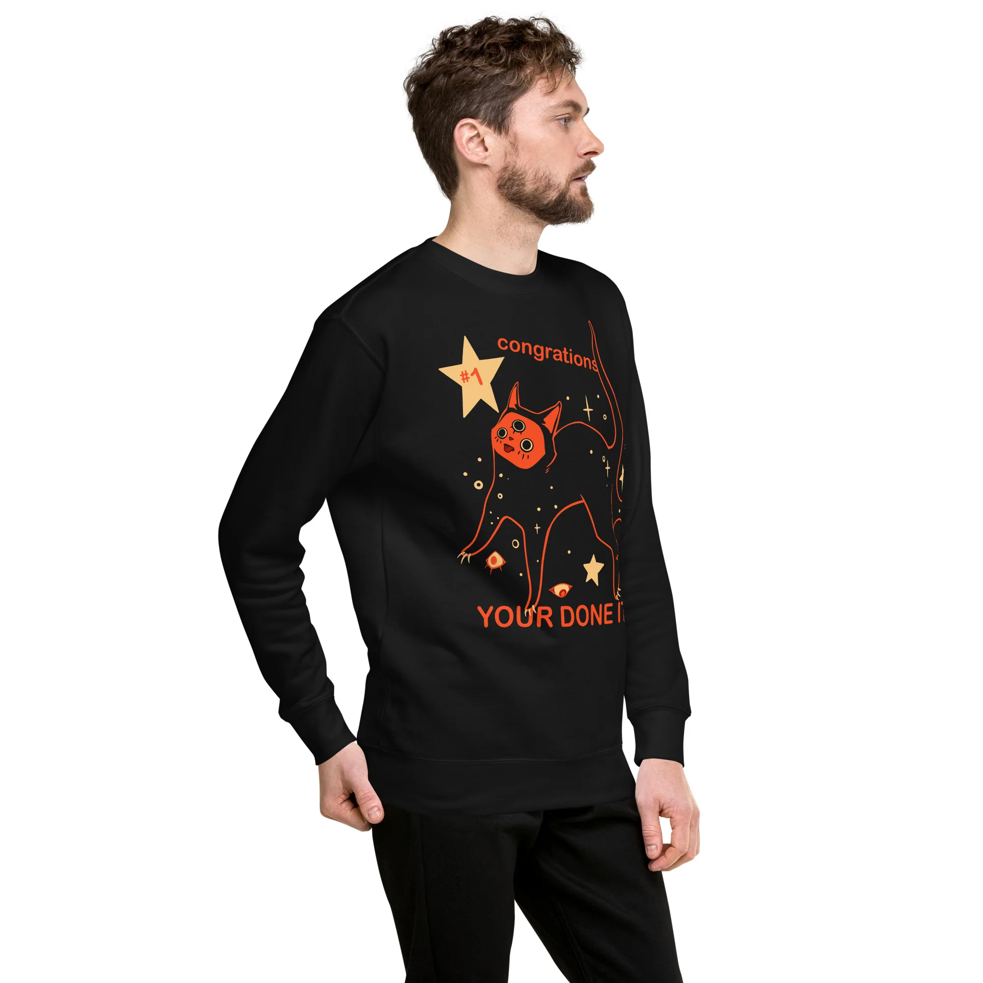 Orion The Black Cat Congrations, Premium Unisex Sweatshirt - Image 3