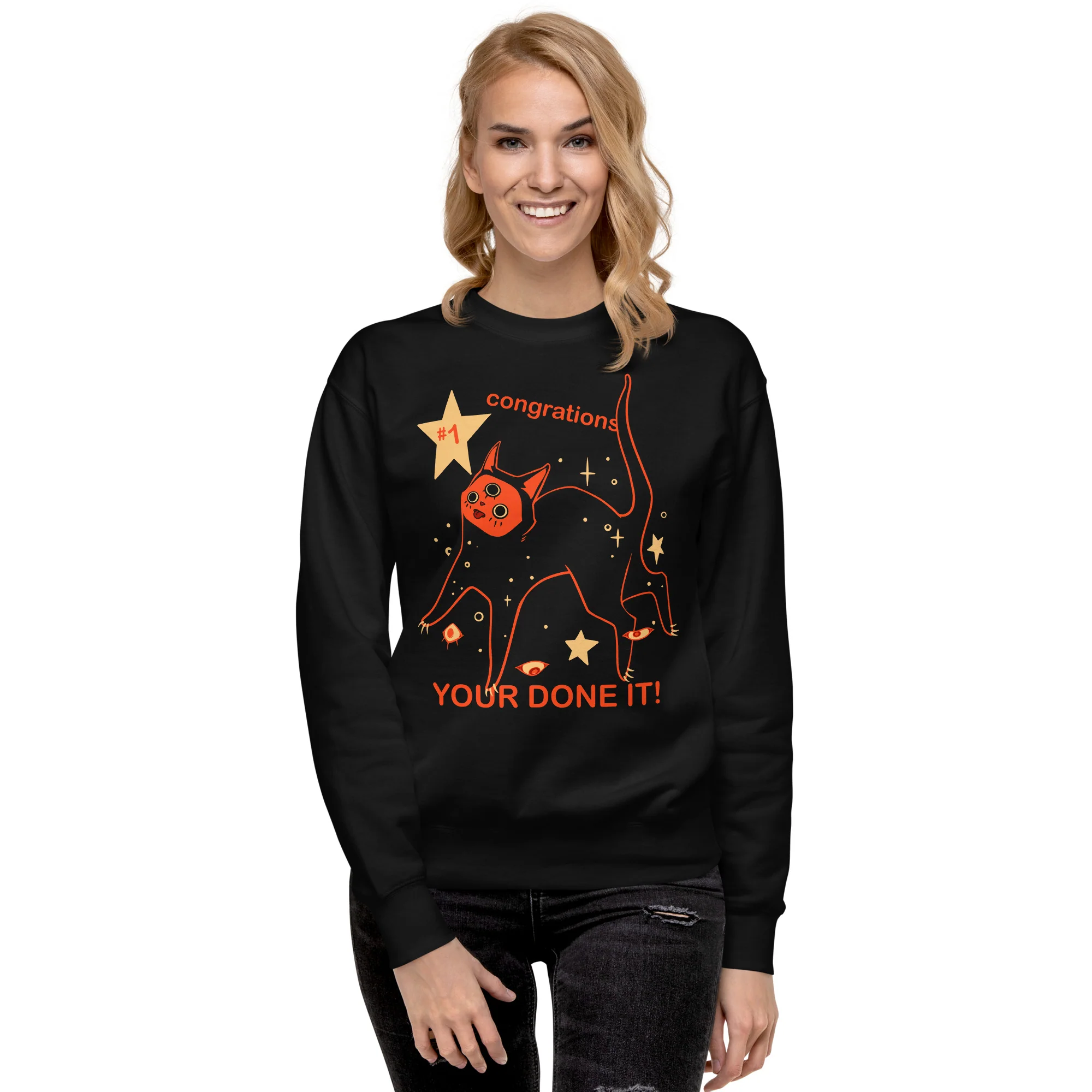 Orion The Black Cat Congrations, Premium Unisex Sweatshirt - Image 4