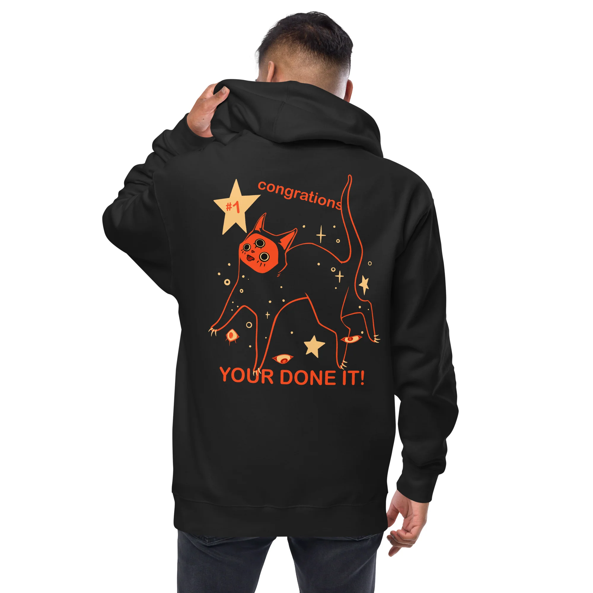 Orion The Black Cat Congrations, Unisex Fleece Zip-Up Hoodie - Image 4