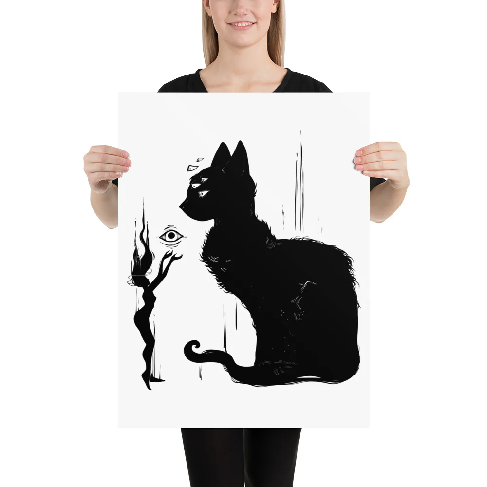 Black Cat And Witch, Matte Art Print Poster - Image 8