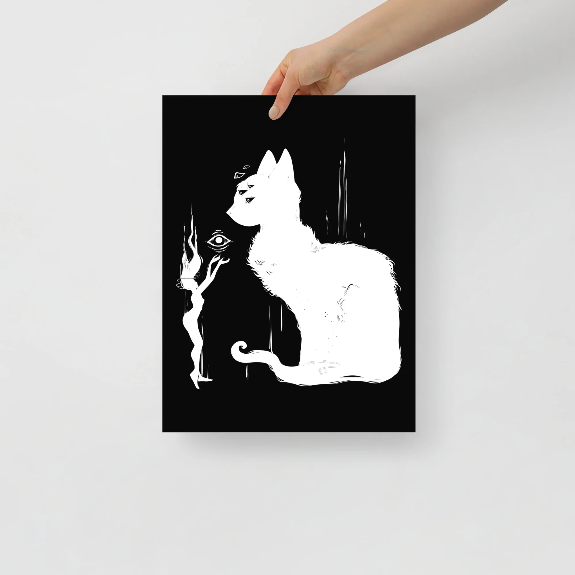 White Cat And Witch, Matte Art Print Poster - Image 2