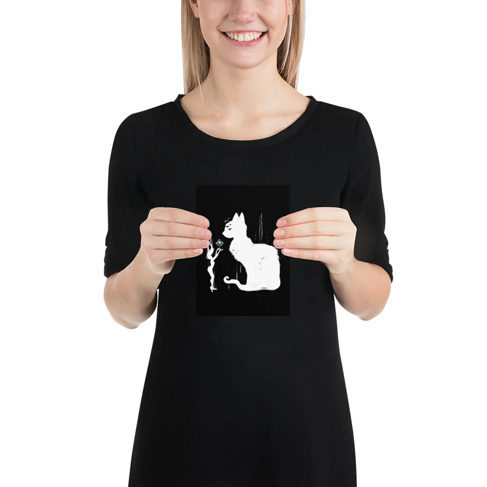 White Cat And Witch, Matte Art Print Poster - Image 3