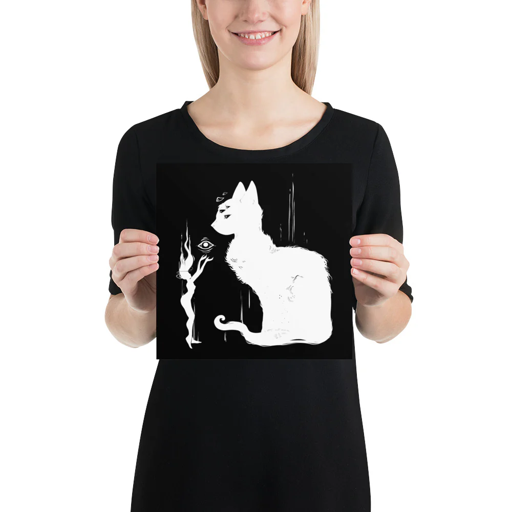 White Cat And Witch, Matte Art Print Poster - Image 4