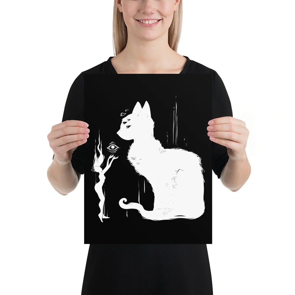White Cat And Witch, Matte Art Print Poster - Image 5