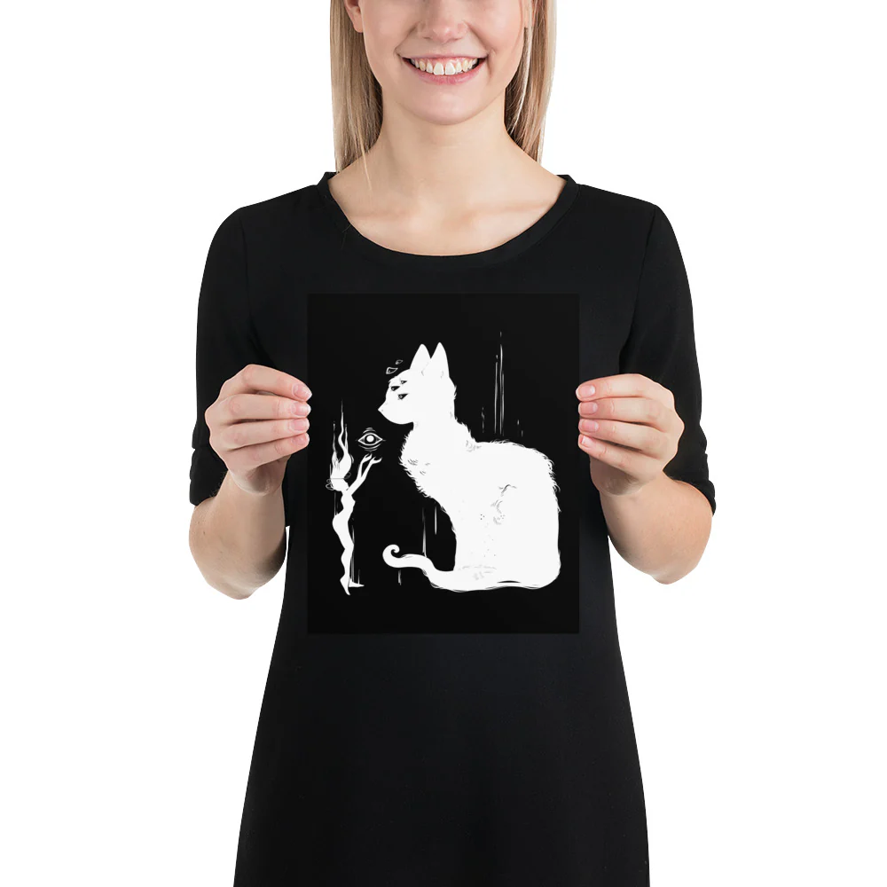 White Cat And Witch, Matte Art Print Poster - Image 6