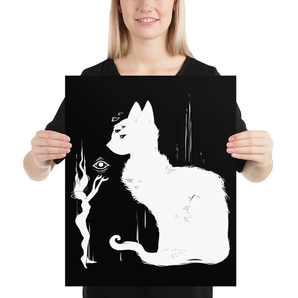 White Cat And Witch, Matte Art Print Poster - Image 7