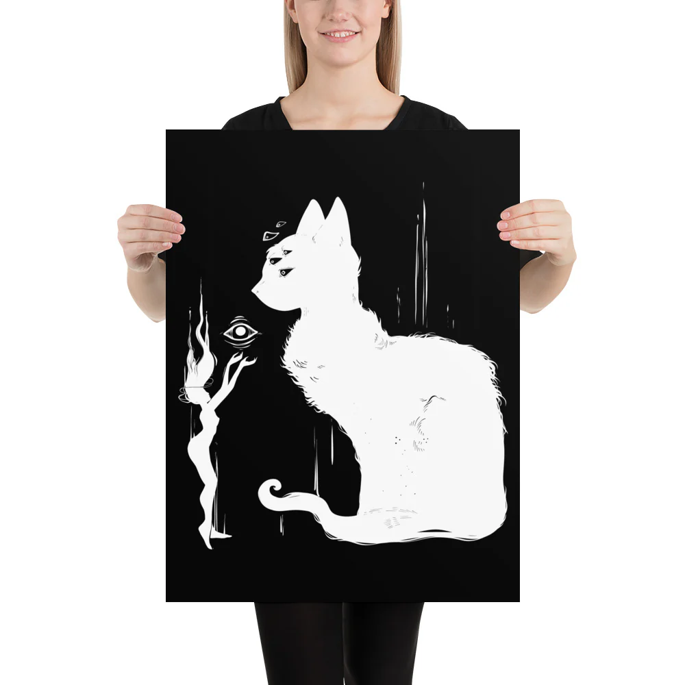 White Cat And Witch, Matte Art Print Poster - Image 8