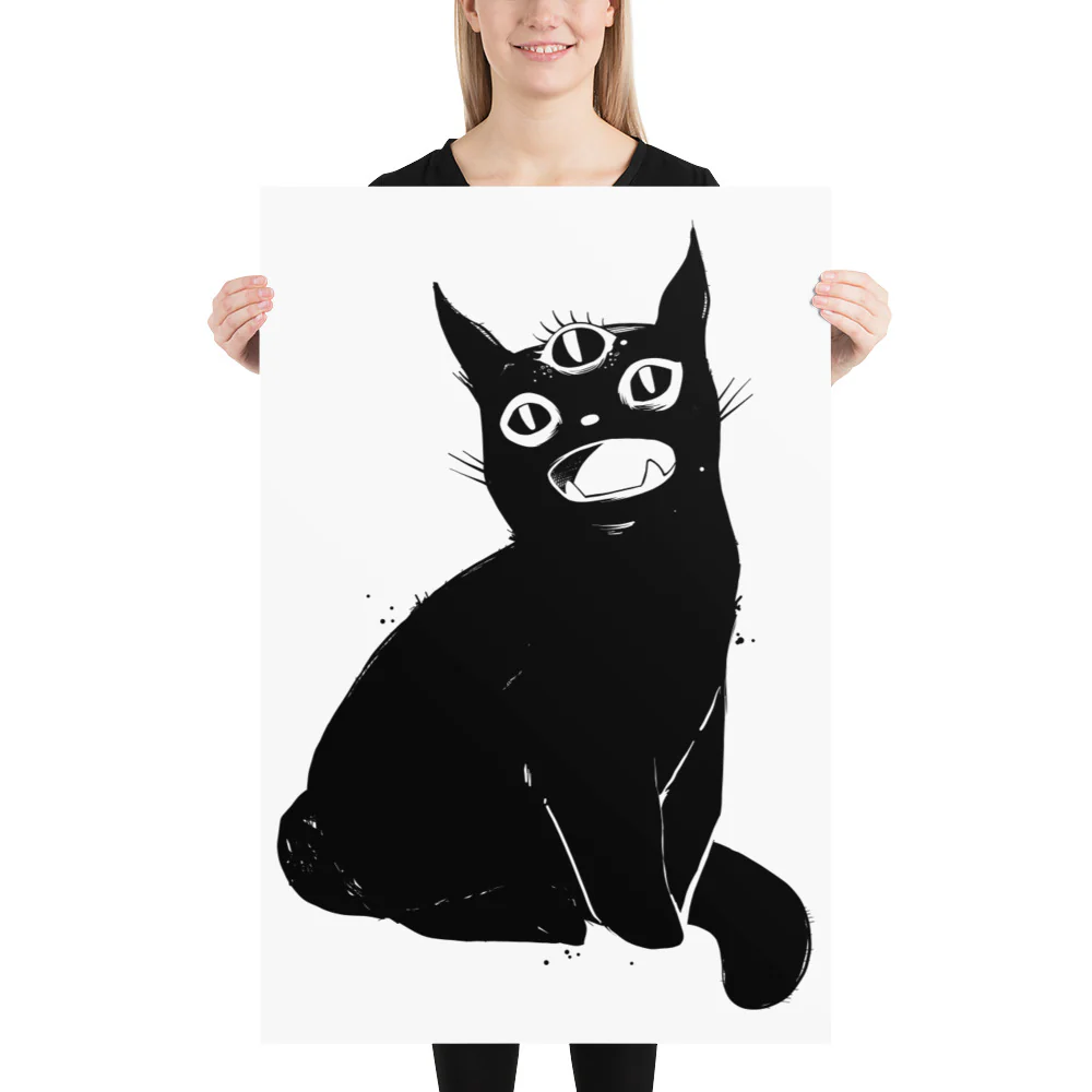 Black Cat With Third Eye, Matte Art Print Poster - Image 2