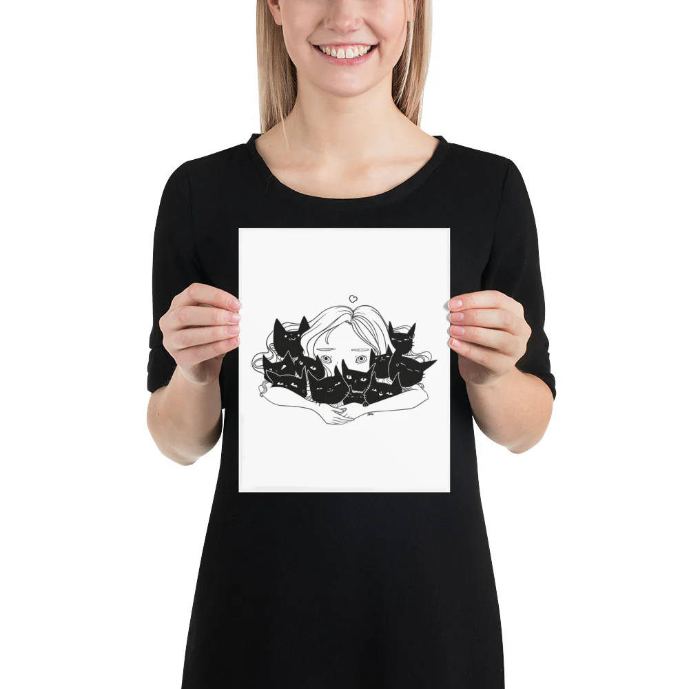 Girl Hugging Cats, Matte Art Print Poster - Image 5