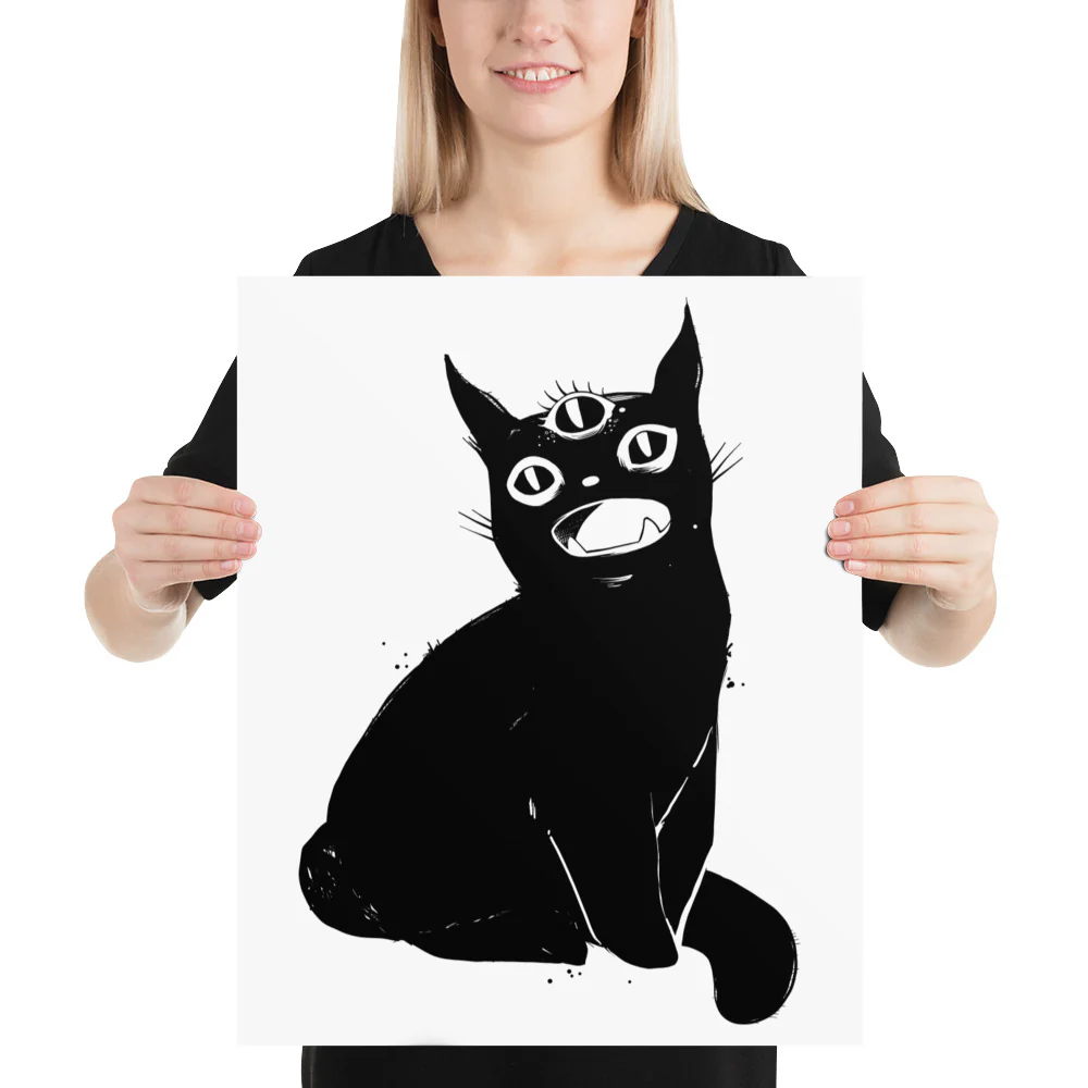 Black Cat With Third Eye, Matte Art Print Poster - Image 4