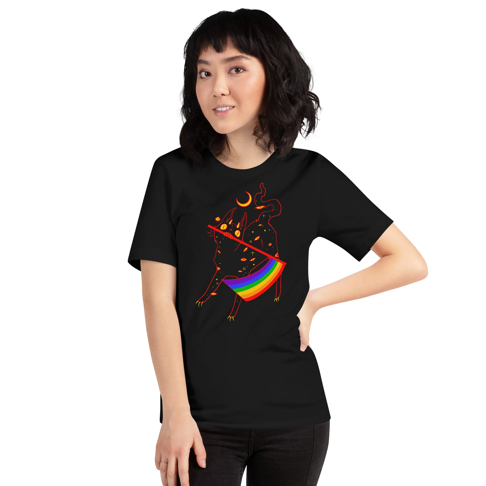 Pride Flag Cat, Unisex T-Shirt - Image 5