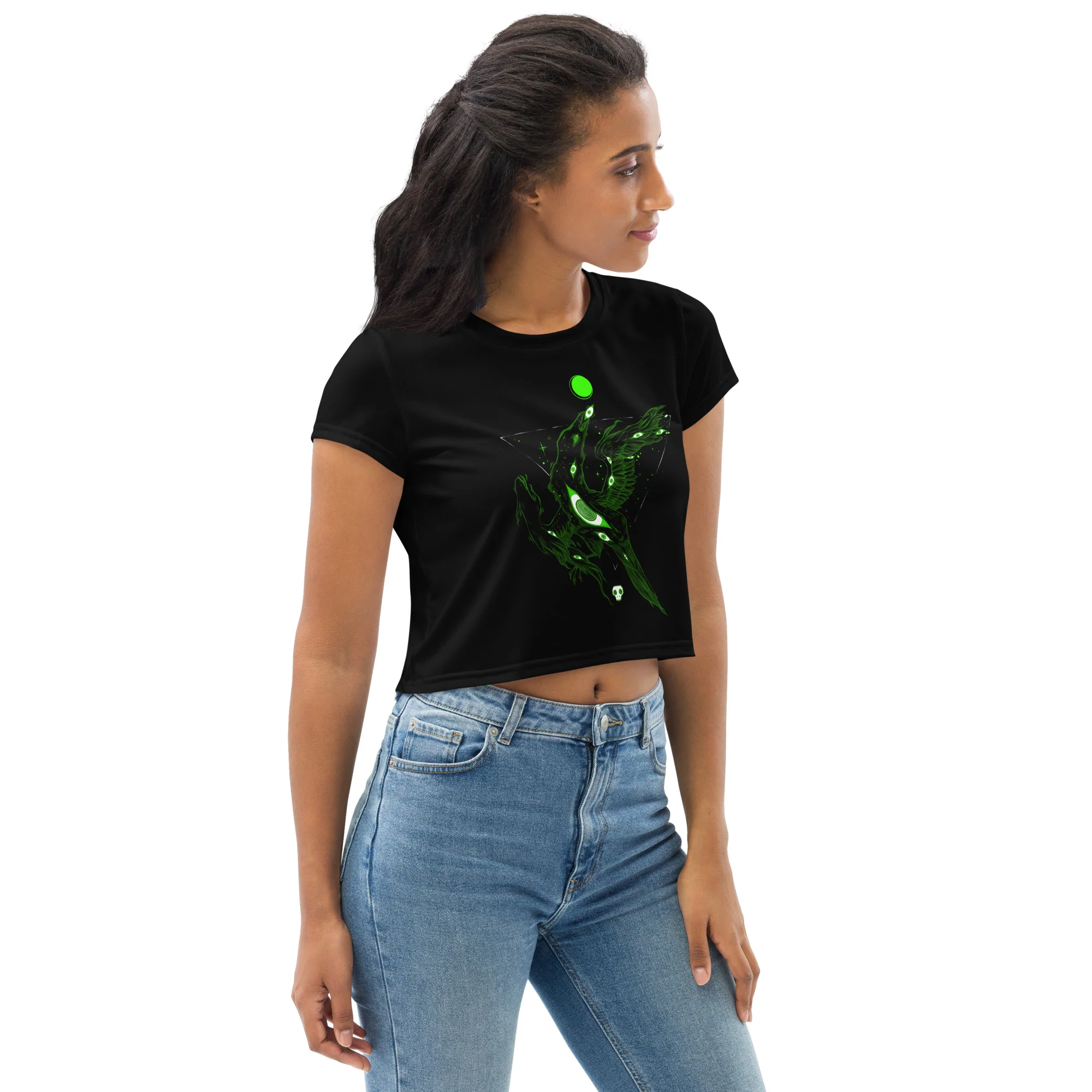 Raven And Eyes, Sublimation Crop Top - Image 2