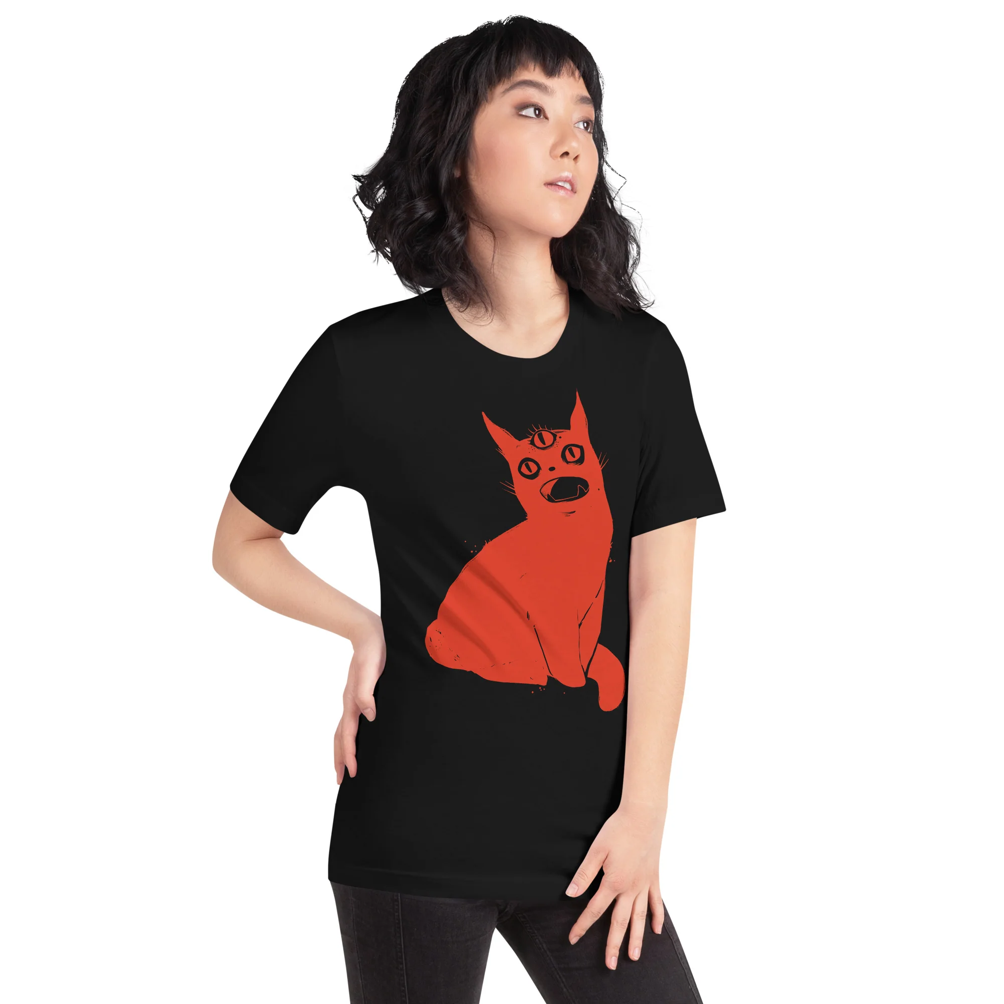Red Third Eye Cat, Unisex T-Shirt - Image 3