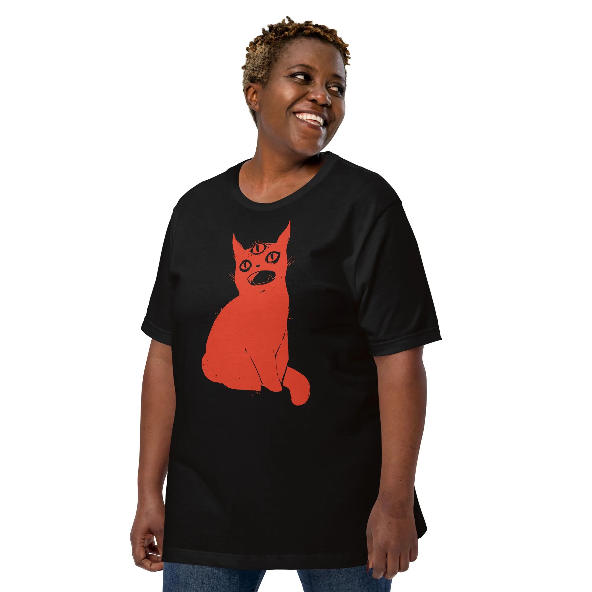 Red Third Eye Cat, Unisex T-Shirt - Image 6