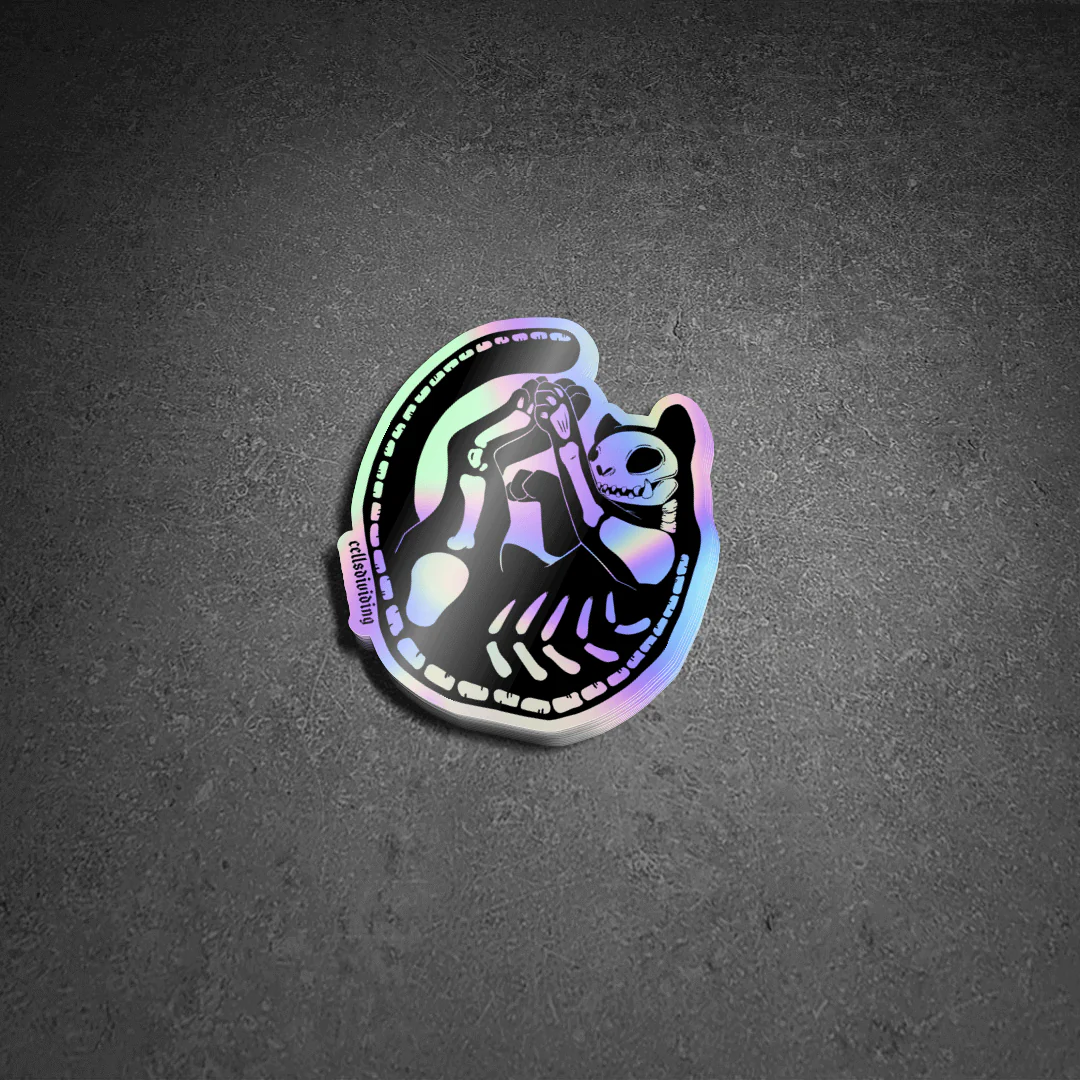 Skeleton Cat, Holographic Sticker - Image 3