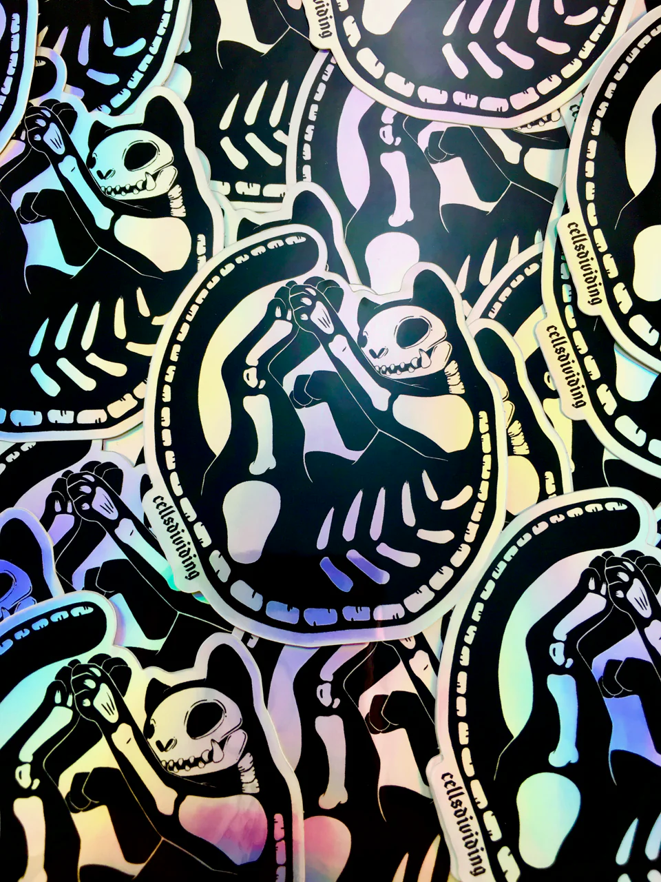 Skeleton Cat, Holographic Sticker - Image 4