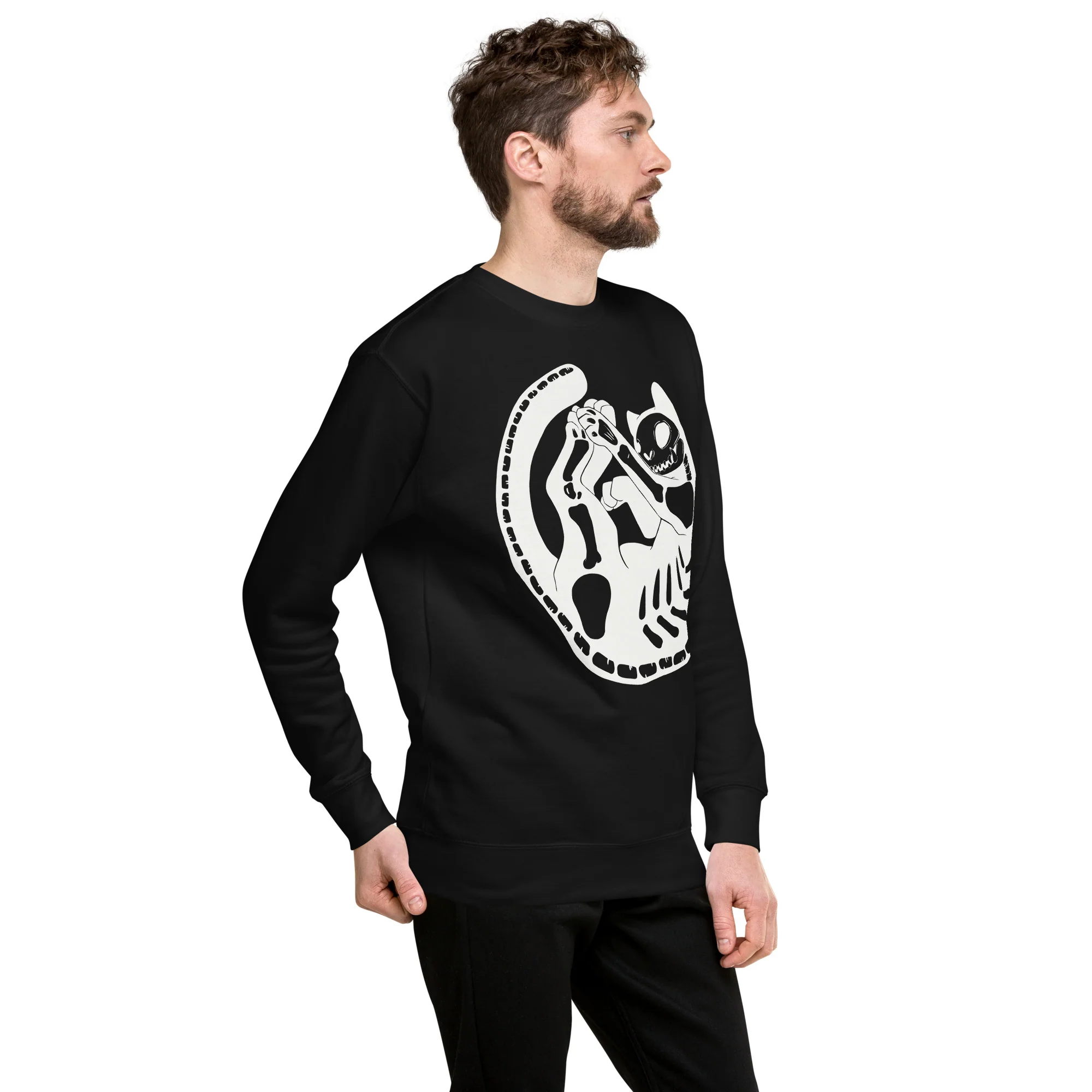 Skeleton Cat, Premium Unisex Sweatshirt - Image 2
