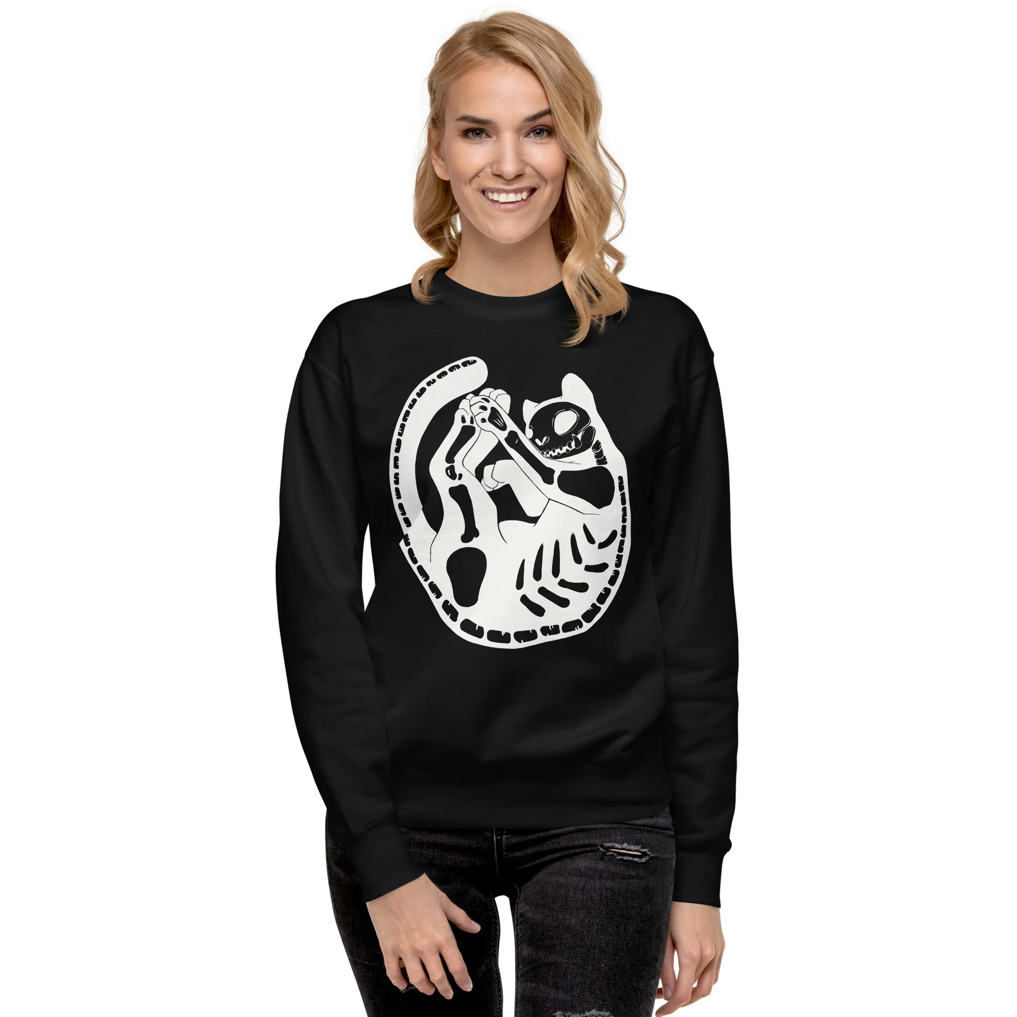 Skeleton Cat, Premium Unisex Sweatshirt - Image 5