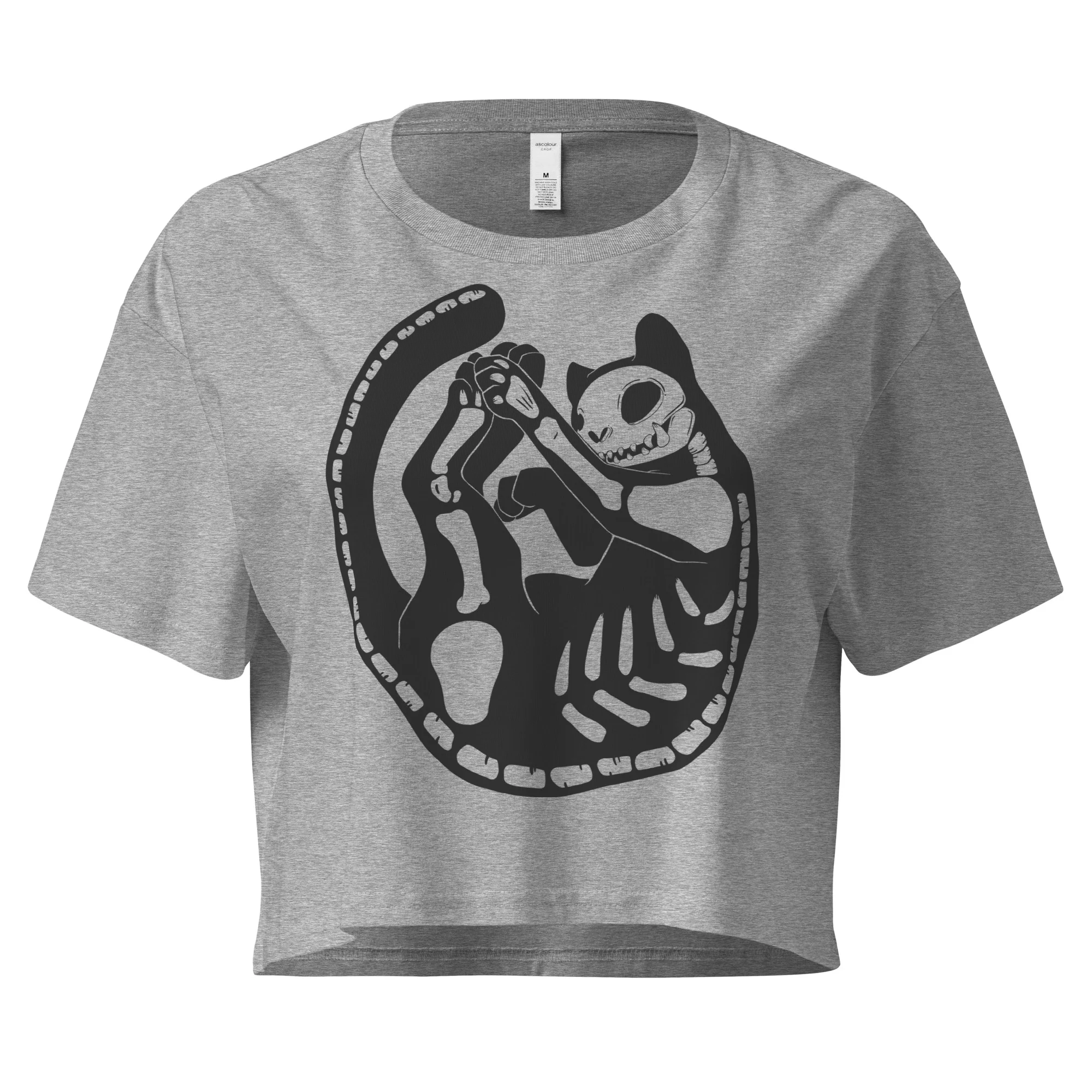Skeleton Cat, Relaxed Crop Top