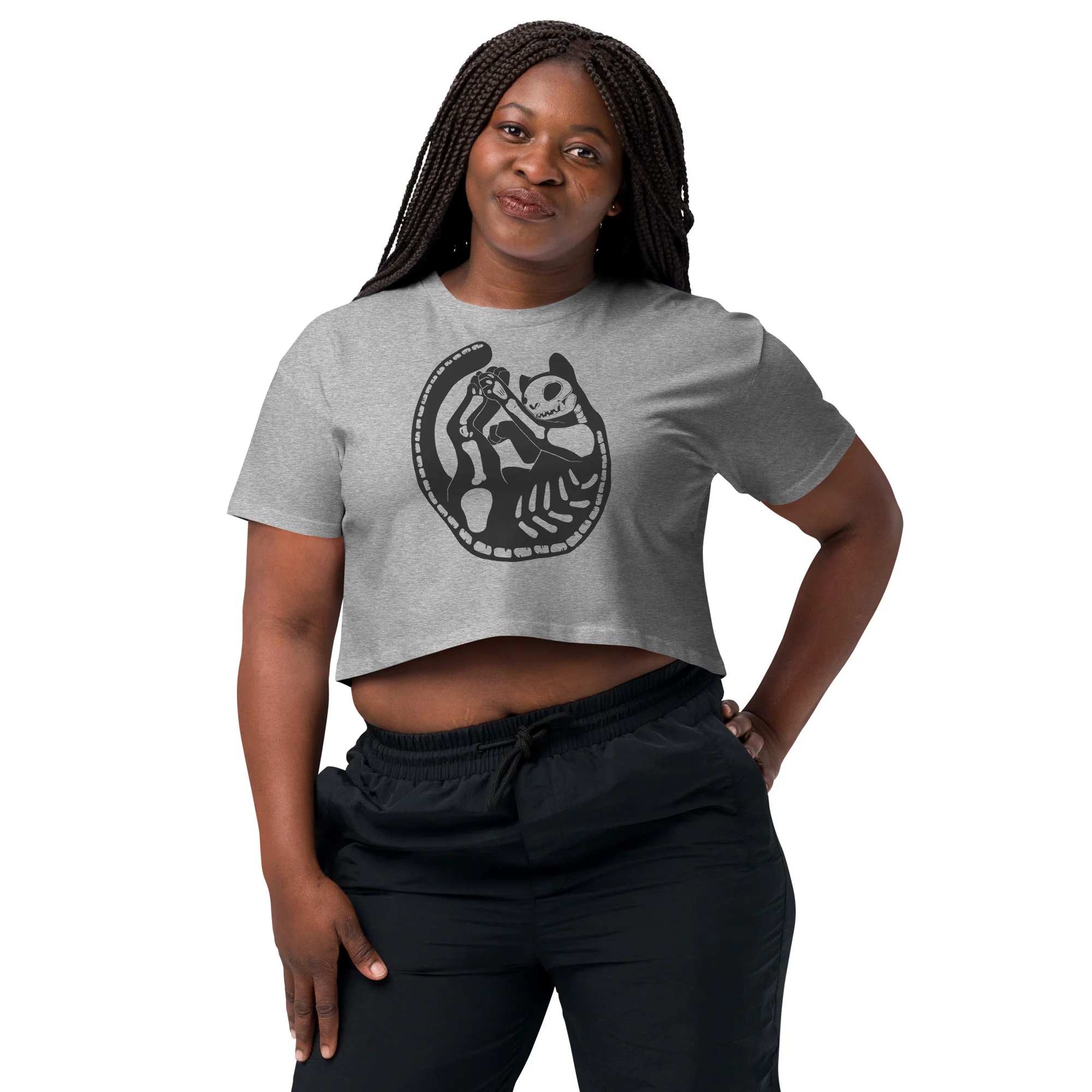 Skeleton Cat, Relaxed Crop Top - Image 4