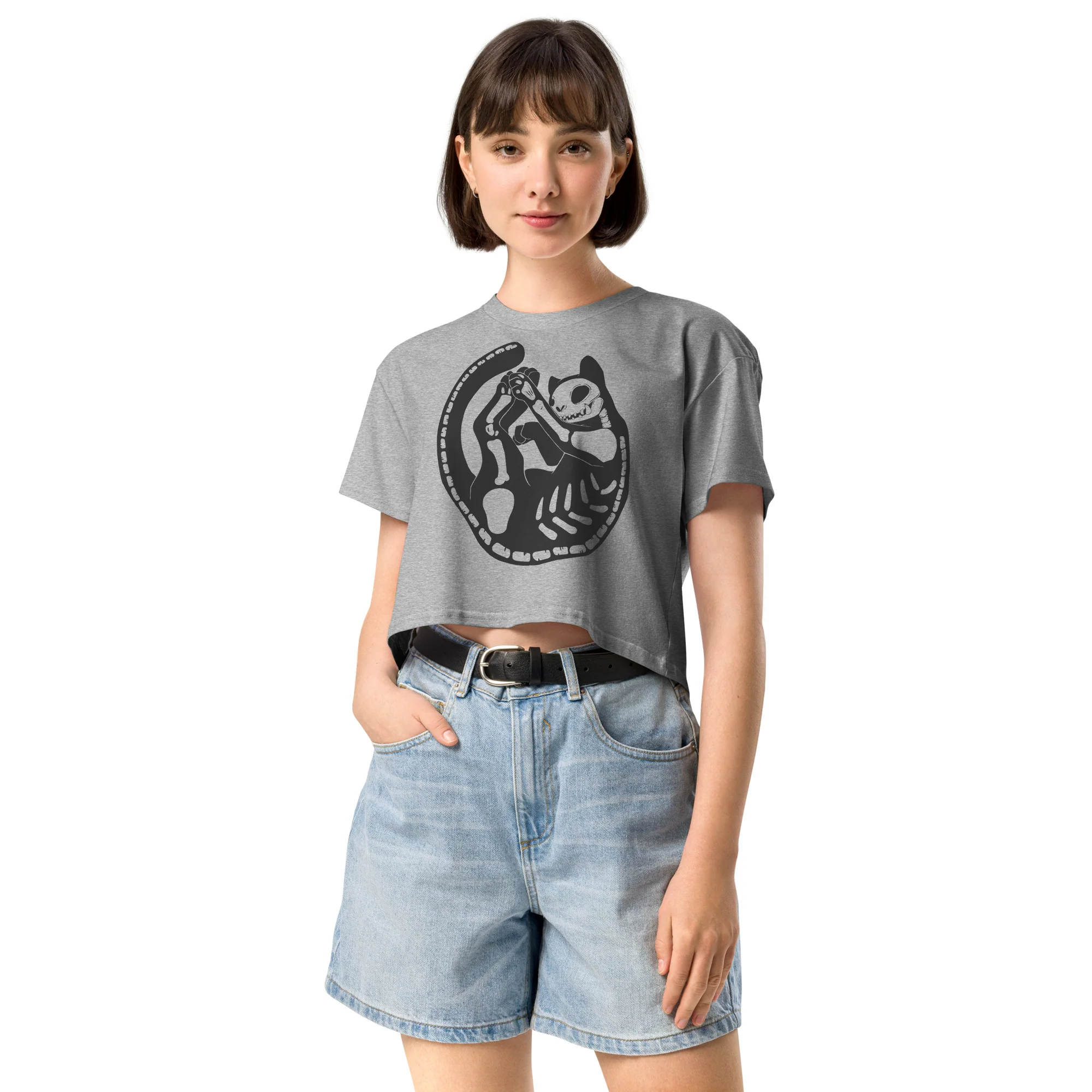 Skeleton Cat, Relaxed Crop Top - Image 5