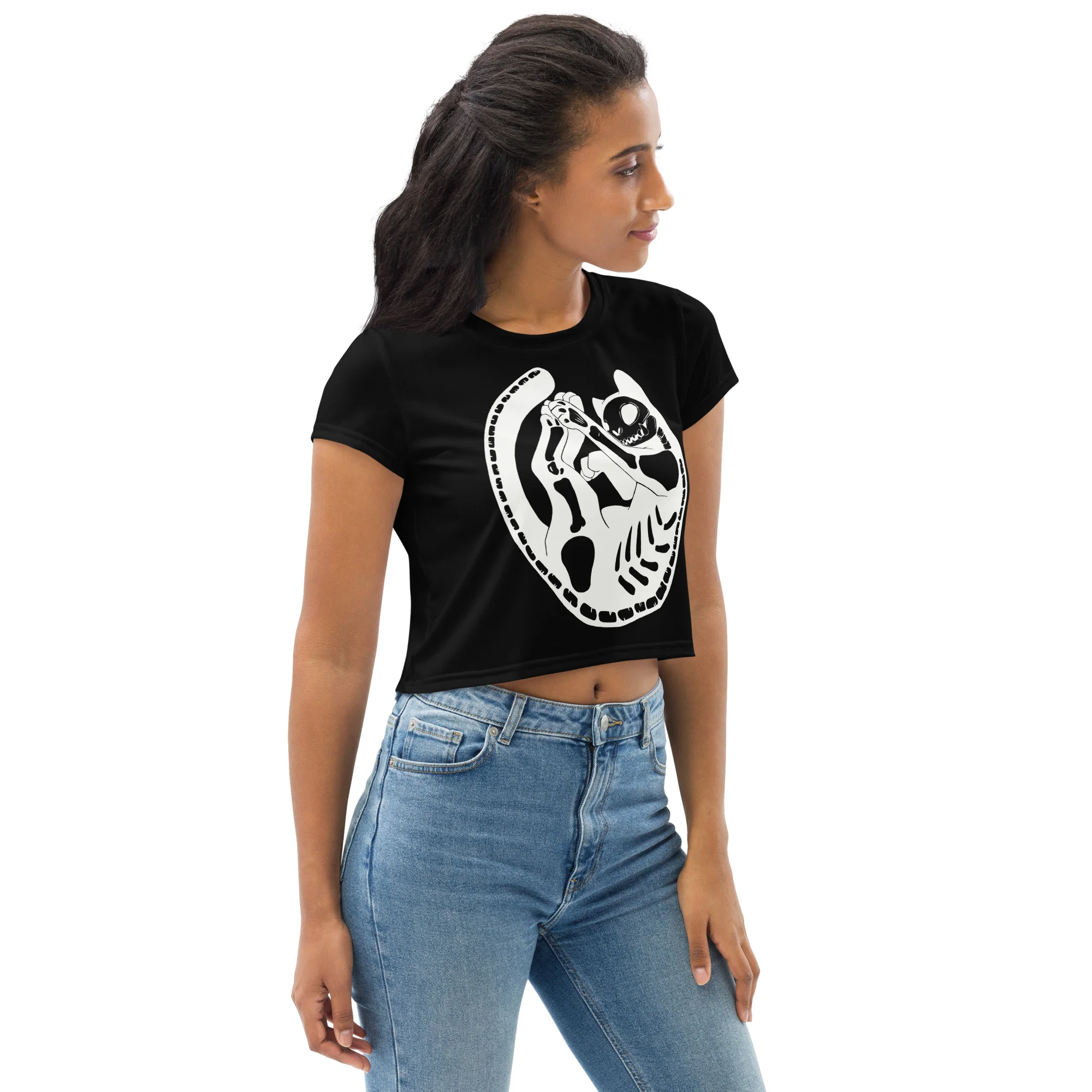Skeleton Cat, Sublimation Crop Top - Image 4