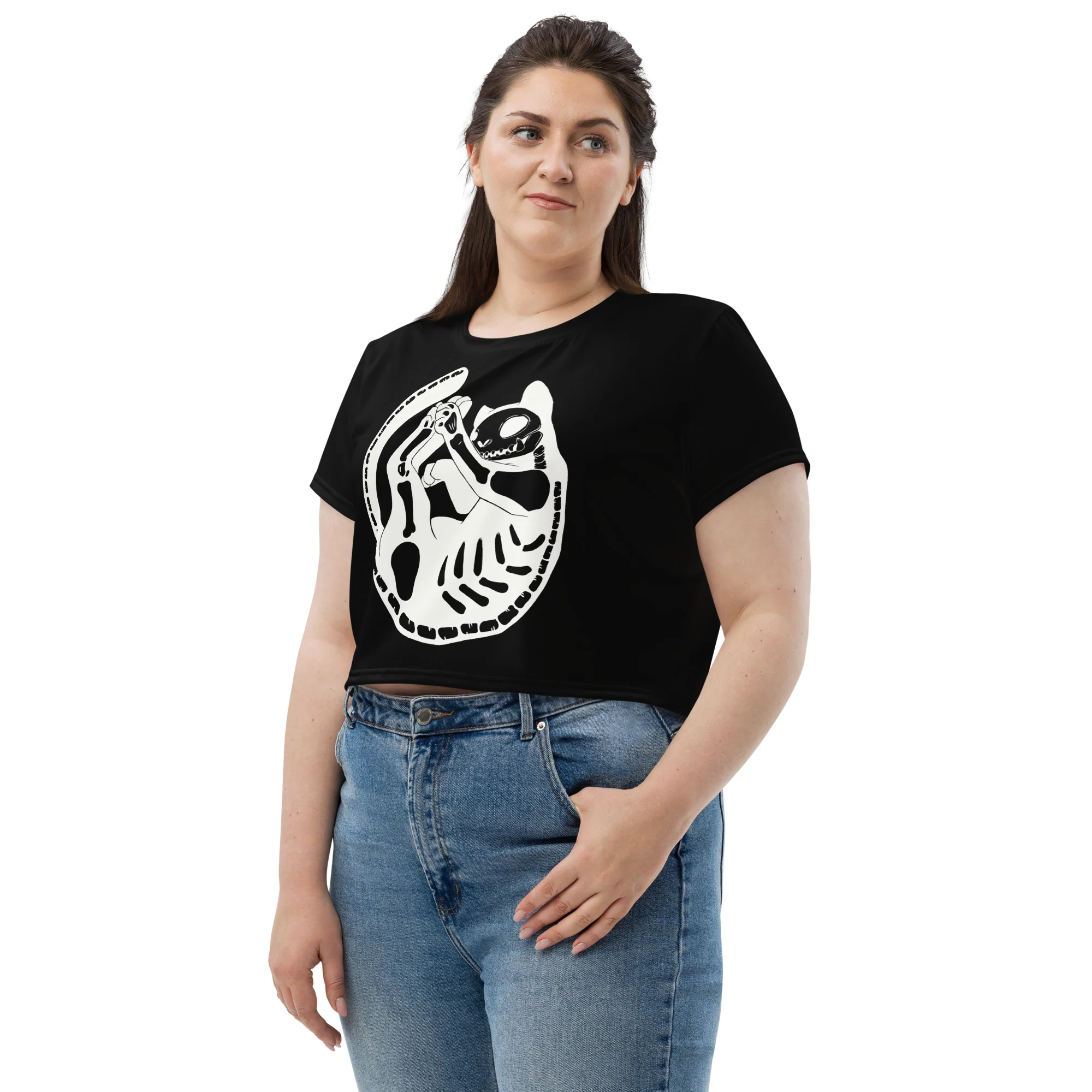 Skeleton Cat, Sublimation Crop Top - Image 5