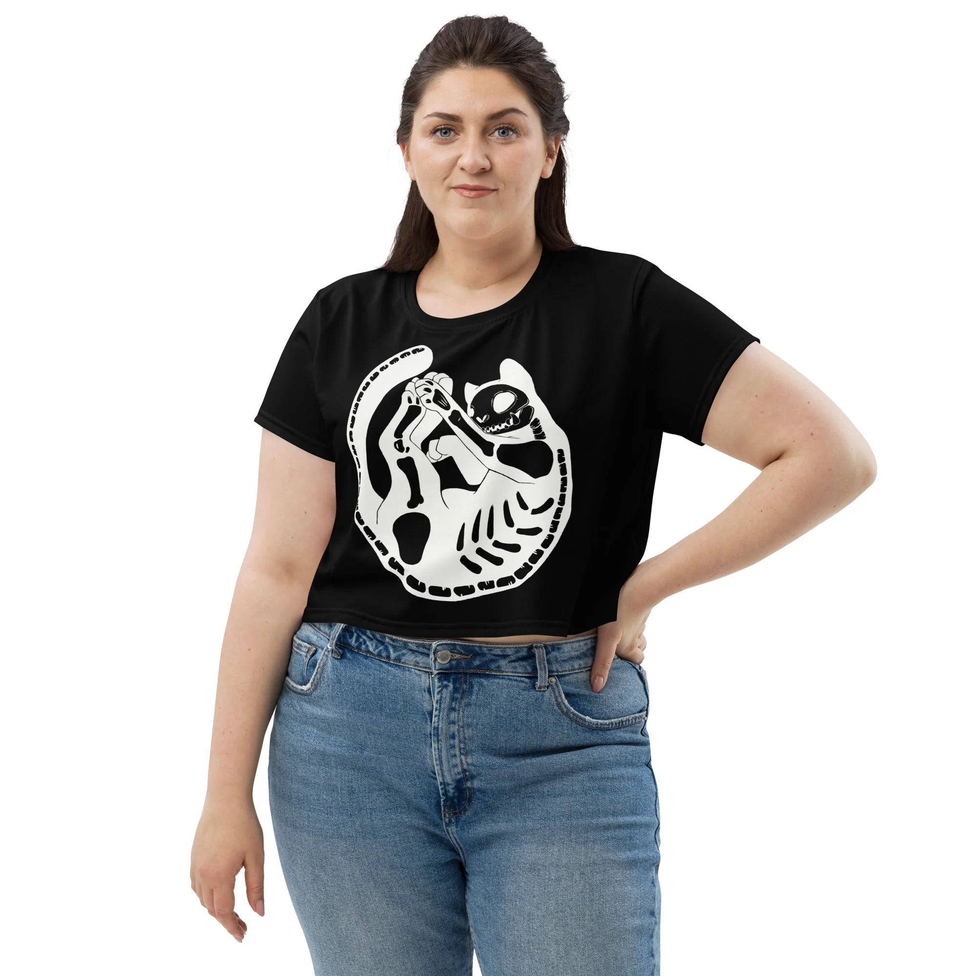 Skeleton Cat, Sublimation Crop Top - Image 6