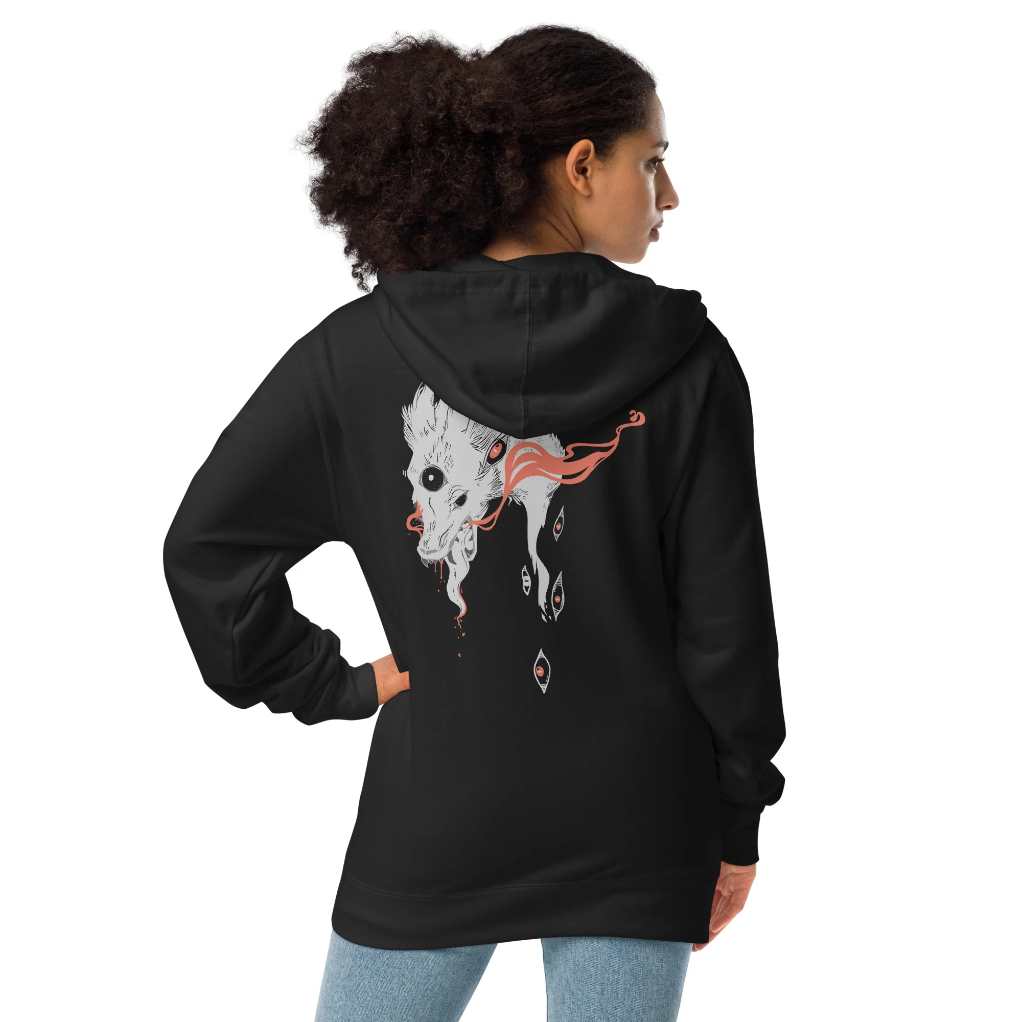 Wolf And Eyes, Unisex Fleece Zip-Up Hoodie - Image 3