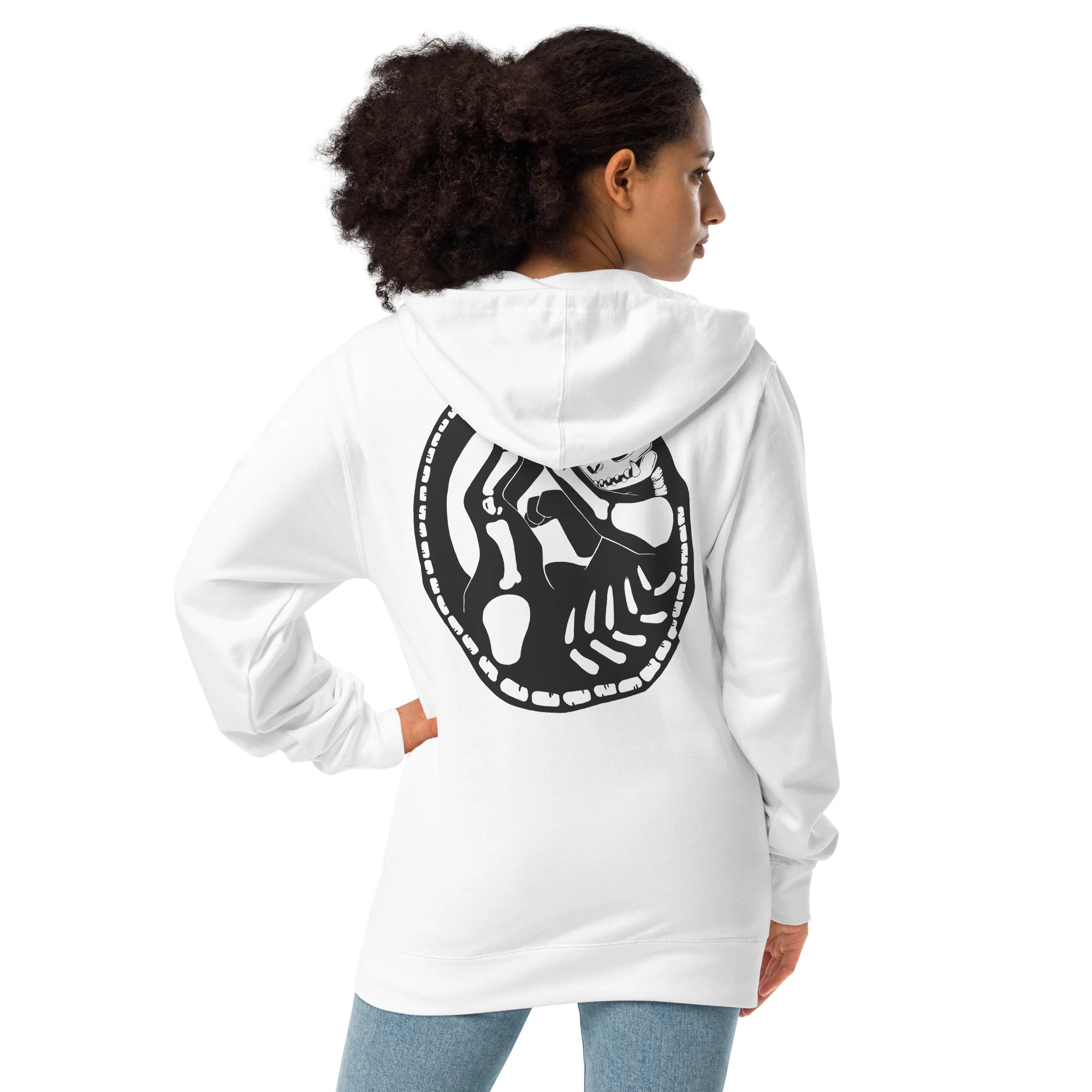 Skeleton Cat, Unisex Fleece Zip-Up Hoodie - Image 4