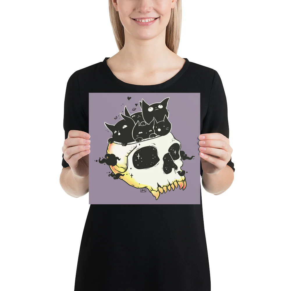 Skull Full Of Cats, Matte Art Print Poster - Image 3