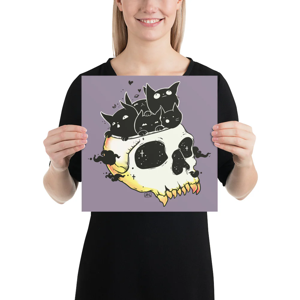 Skull Full Of Cats, Matte Art Print Poster - Image 4